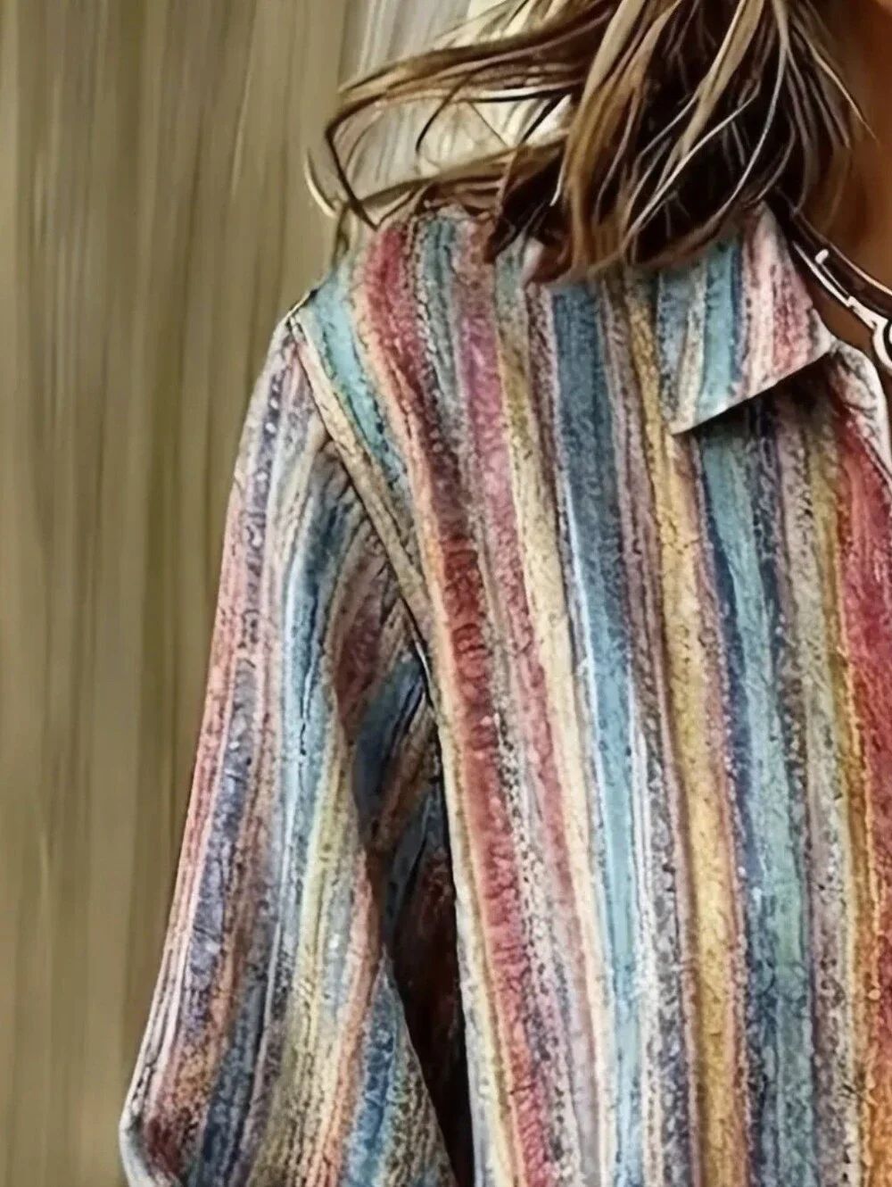 NWT Multi-Color Printed Striped Blouse Shirt Top Button Front - Picture 4 of 6